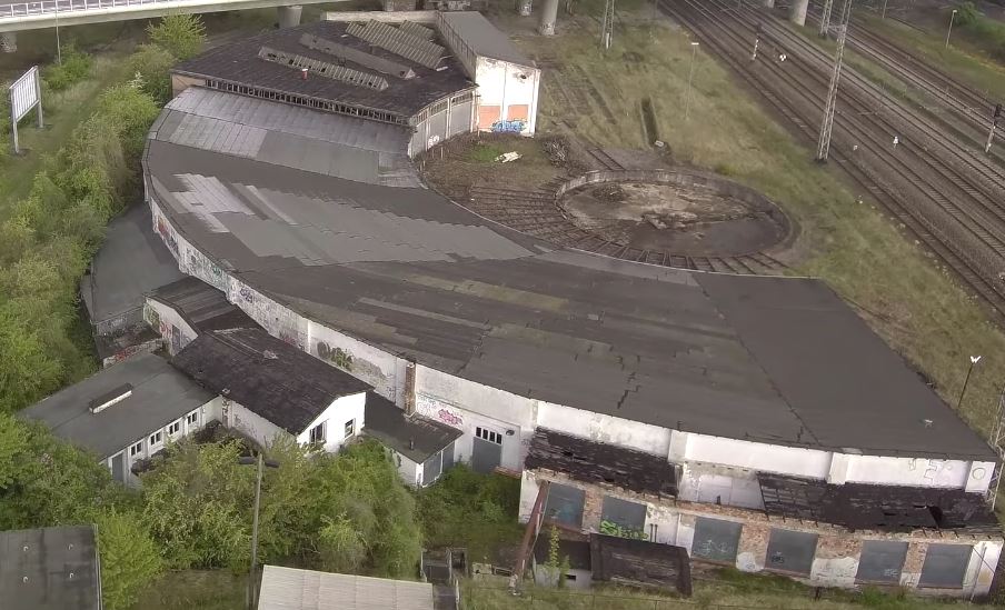 Vogelperspektive Schuppen 3 ehemaliges Bahnbetriebswerk Stralsund